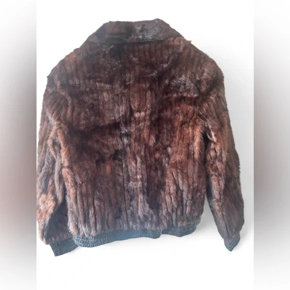 Vintage Scandinavian Mink Fur Bomber Jacket Brown Zip Leather Waist S/M - Picture 5 of 9